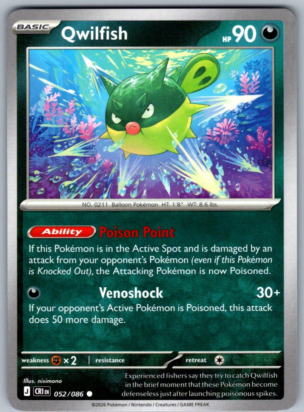 Qwilfish 052/086 Chaos Rising Pokemon